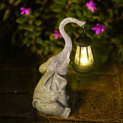 Elegante lámpara elefante de jardín con célula solar