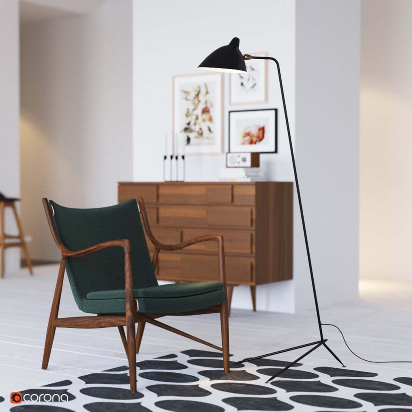Elegante lámpara de pie con 3 brazos regulables