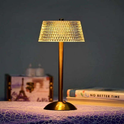 Elegante lámpara de sobremesa inalámbrica de metal cristalizado
