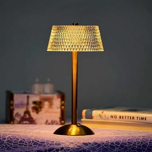Elegante lámpara de sobremesa inalámbrica de metal cristalizado