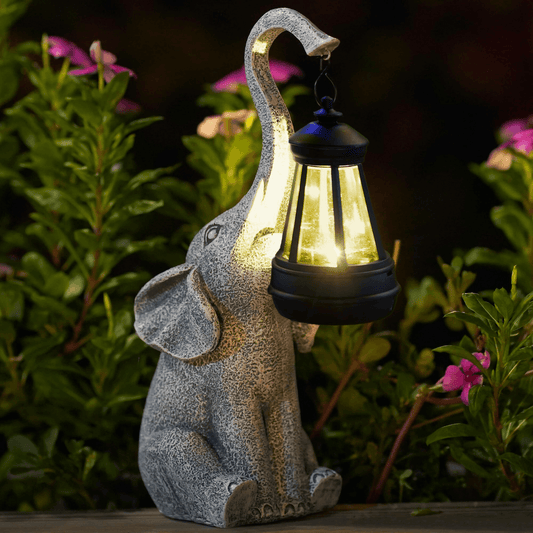 Elegante lámpara elefante de jardín con célula solar