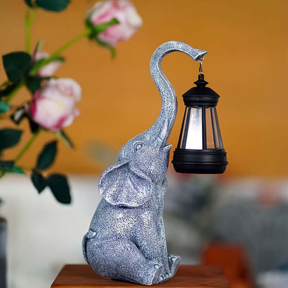 Elegante lámpara elefante de jardín con célula solar