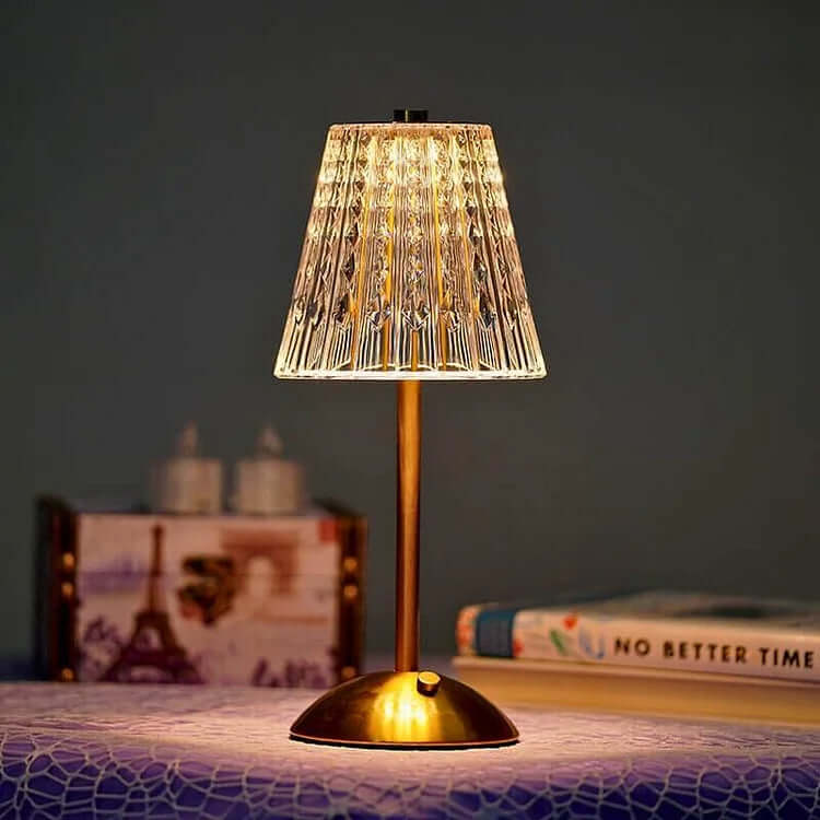 Elegante lámpara de sobremesa inalámbrica de metal cristalizado
