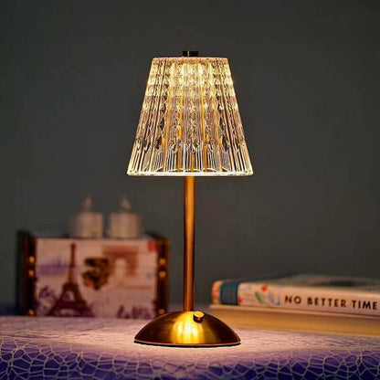 Elegante lámpara de sobremesa inalámbrica de metal cristalizado